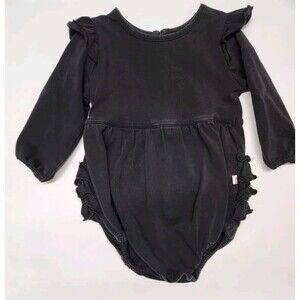 Ruffle Butts 12-18 Months Girl Romper Bubble Black Ruffles Long Sleeve
